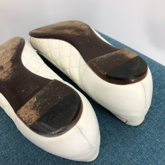 Burberry Off-White Leather Quilted "Stirrup" Buckle Ballet Flats size 39  = 8 - Picture 5 of 13